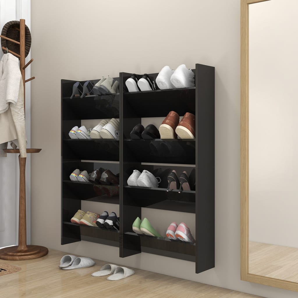 Wall Shoe Cabinet 60X18X Engineered Wood High Gloss Black