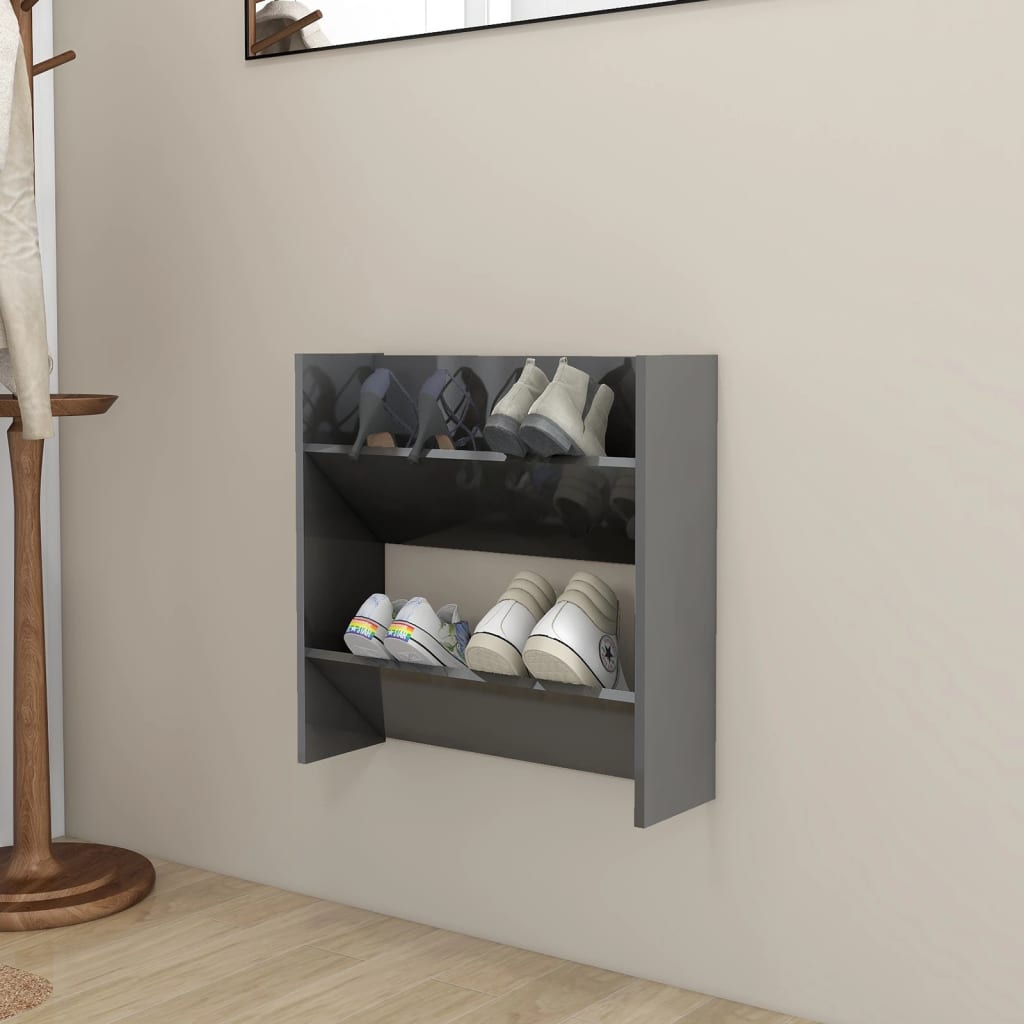 Wall Shoe Cabinet 60X18X Engineered Wood High Gloss Grey