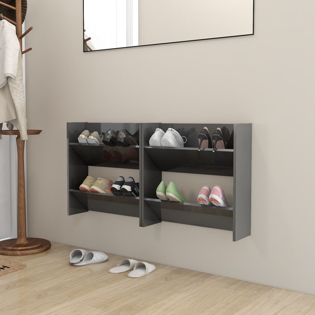 Wall Shoe Cabinet 60X18X Engineered Wood High Gloss Grey
