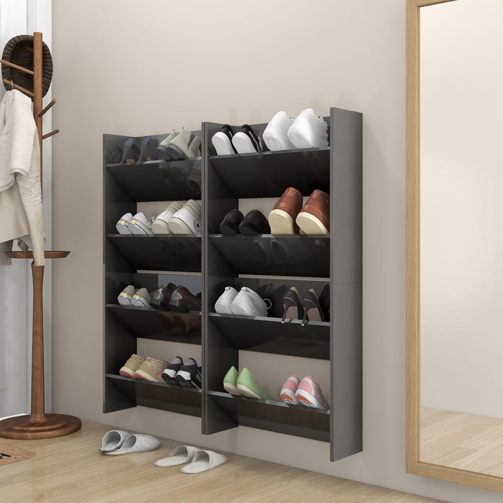 Wall Shoe Cabinet 60X18X Engineered Wood High Gloss Grey