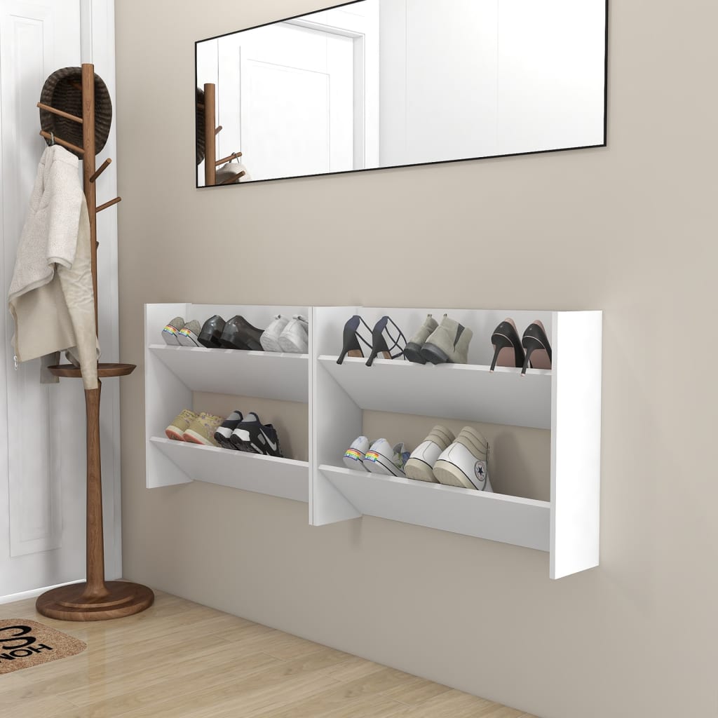 Wall Shoe Cabinets 2 Pcs 60X18X Engineered Wood White