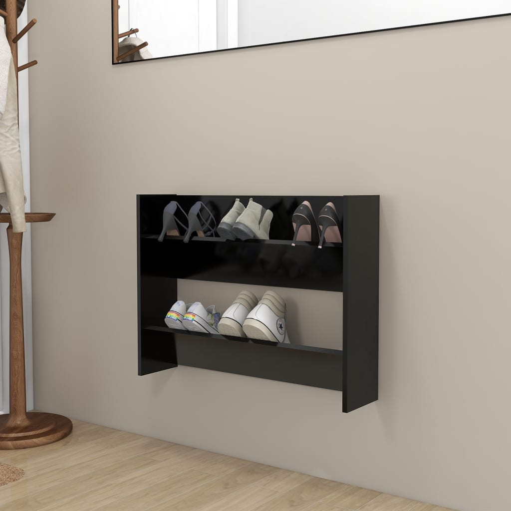 Wall Shoe Cabinet 60X18X Engineered Wood Black