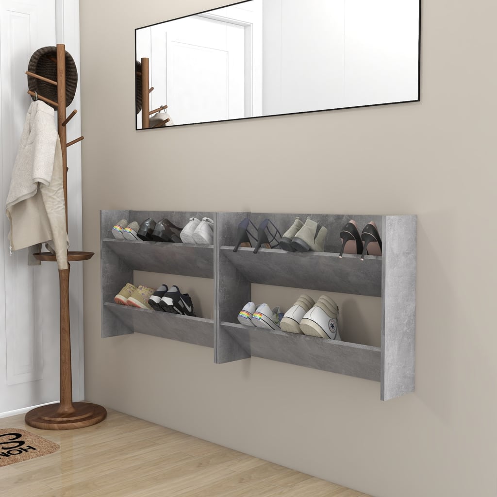 Wall Shoe Cabinets 2 Pcs 60X18X Engineered Wood Concrete Grey