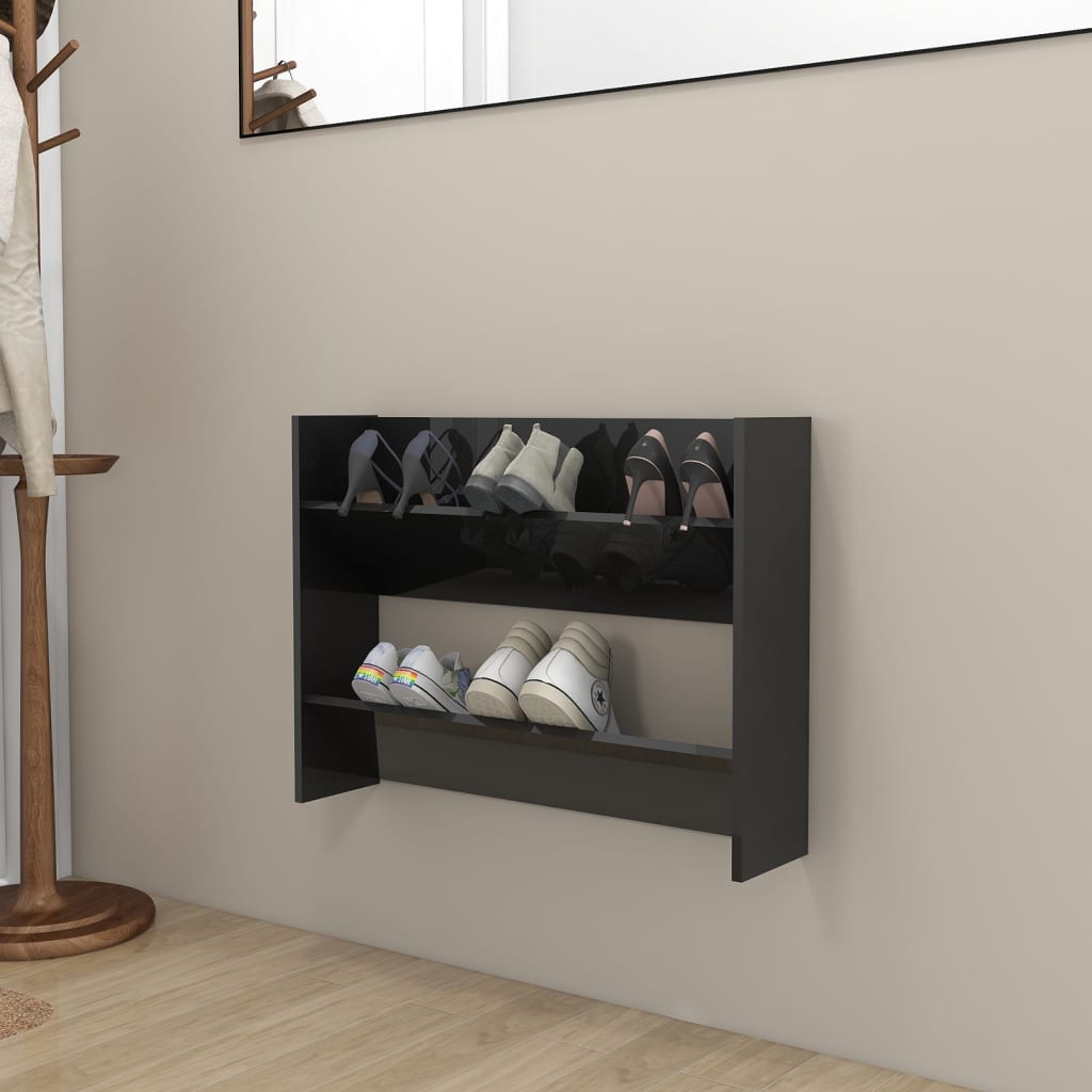 Wall Shoe Cabinet 60X18X Engineered Wood High Gloss Black