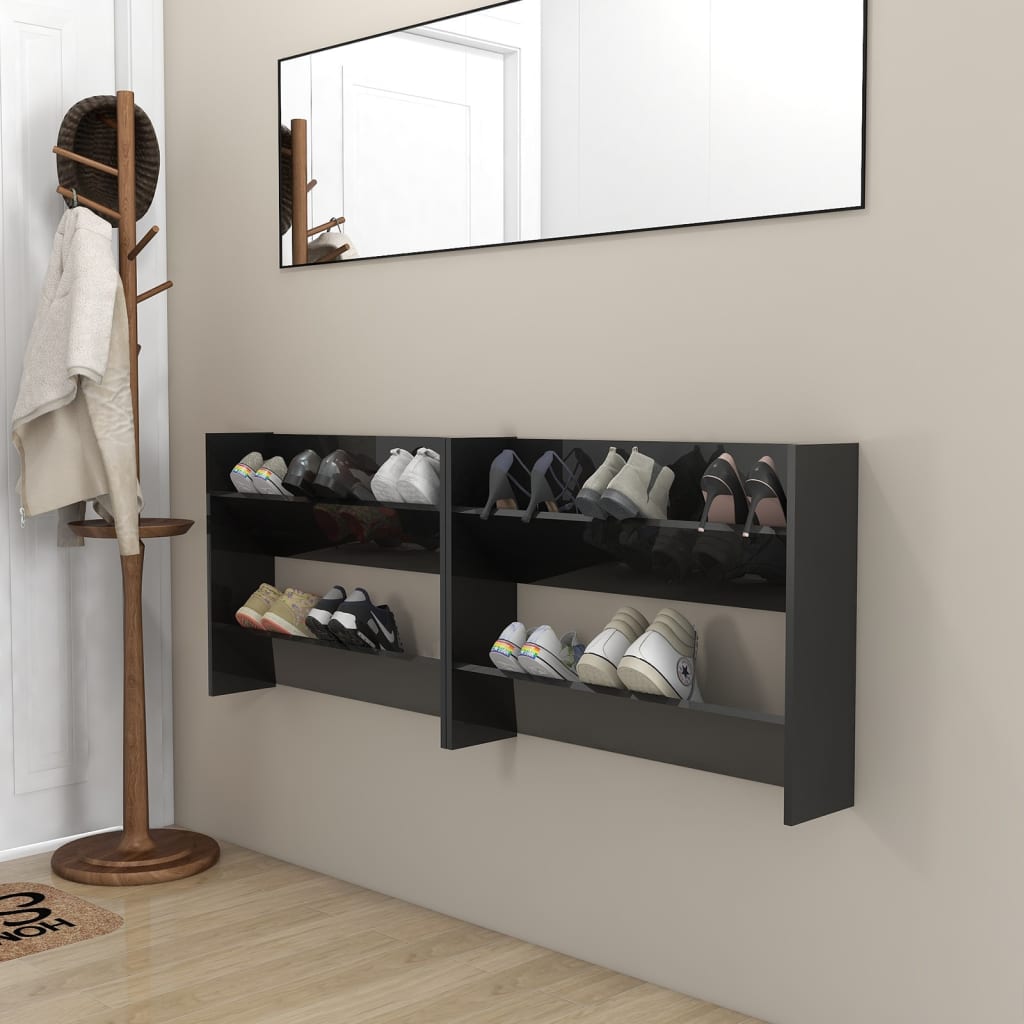 Wall Shoe Cabinet 60X18X Engineered Wood High Gloss Black