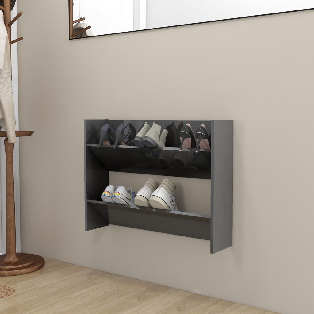 Wall Shoe Cabinet 60X18X Engineered Wood High Gloss Grey