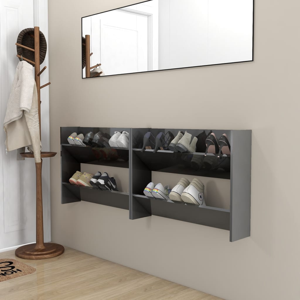 Wall Shoe Cabinet 60X18X Engineered Wood High Gloss Grey