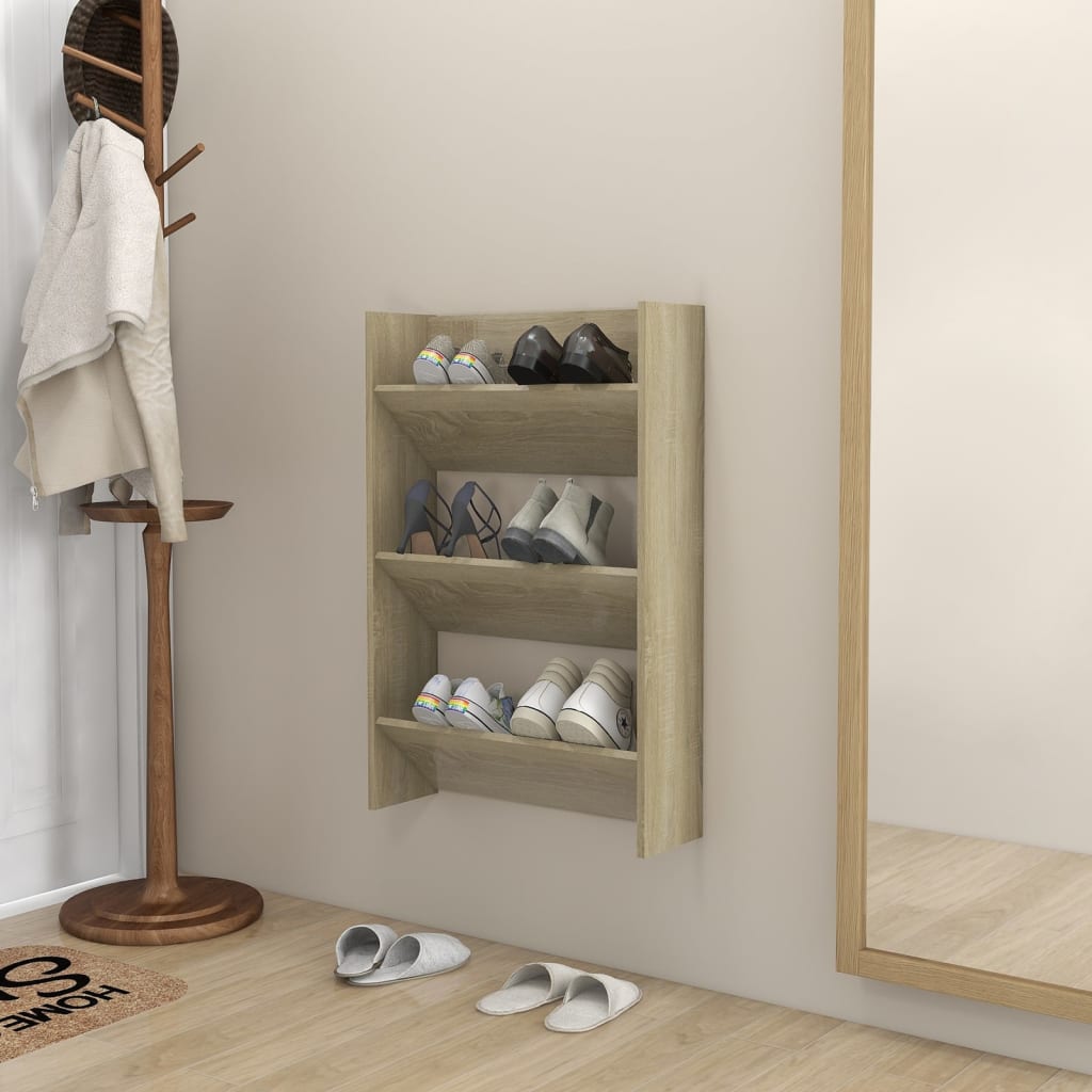 Wall Shoe Cabinet 60X18X Engineered Wood Sonoma Oak