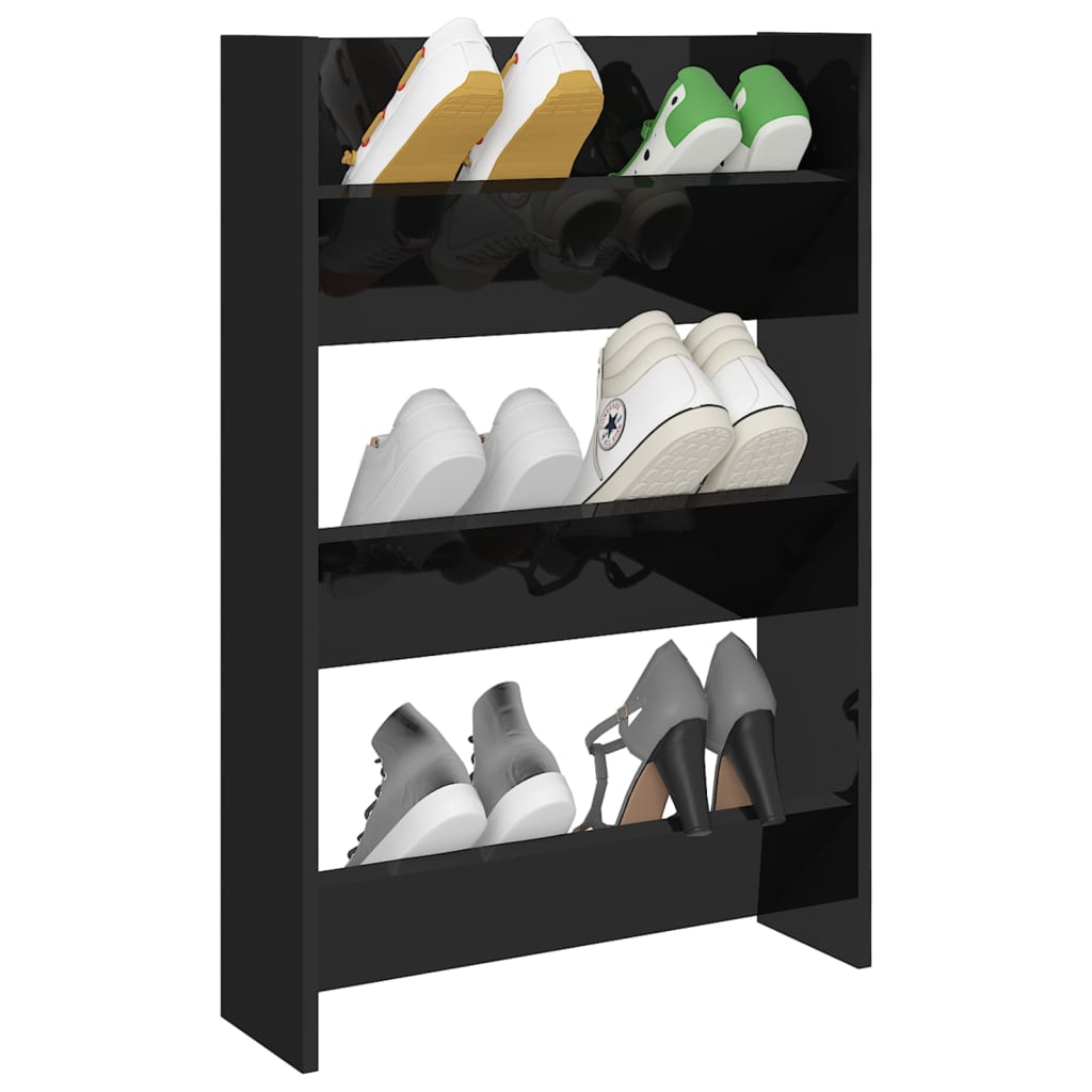 Wall Shoe Cabinet 60X18X Engineered Wood High Gloss Black