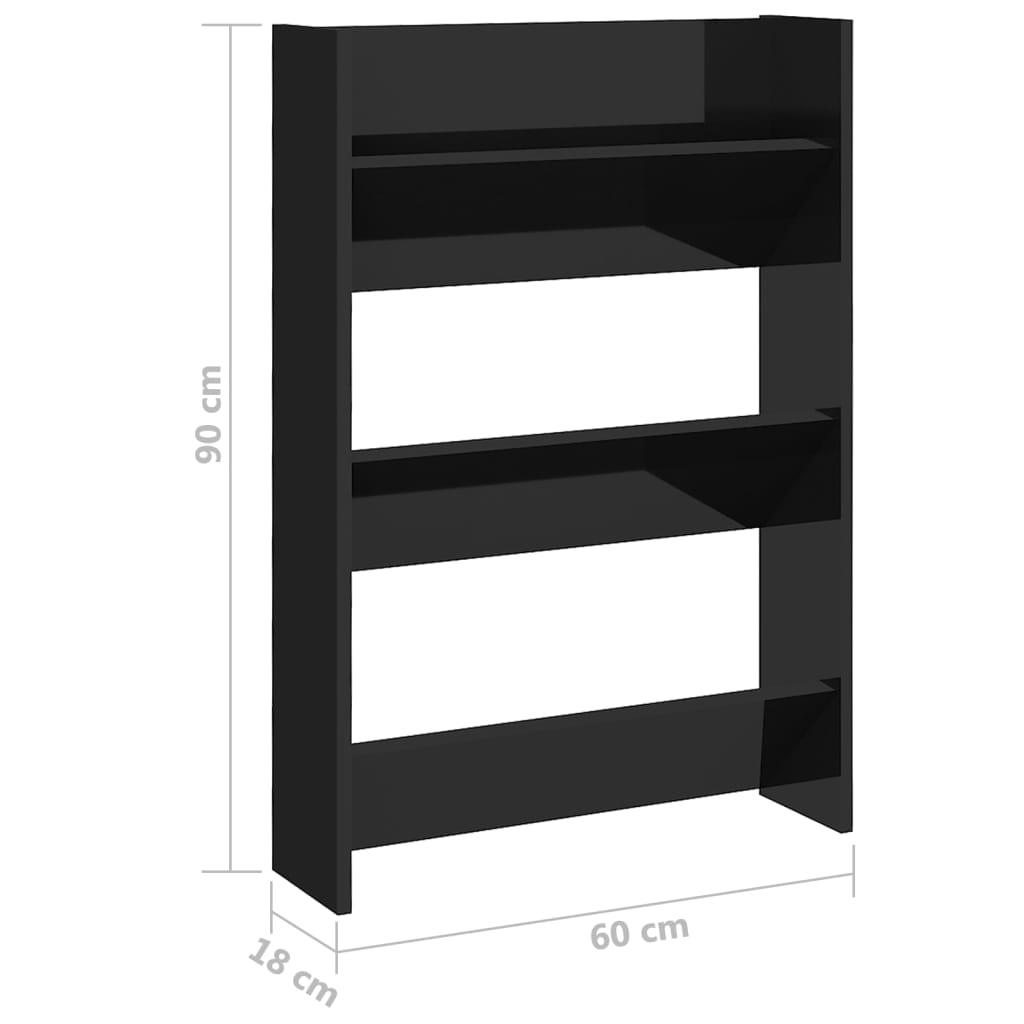 Wall Shoe Cabinet 60X18X Engineered Wood High Gloss Black