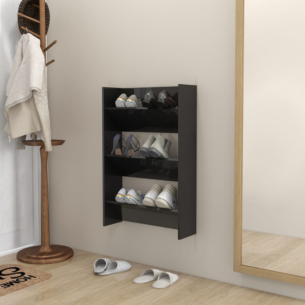 Wall Shoe Cabinet 60X18X Engineered Wood High Gloss Black