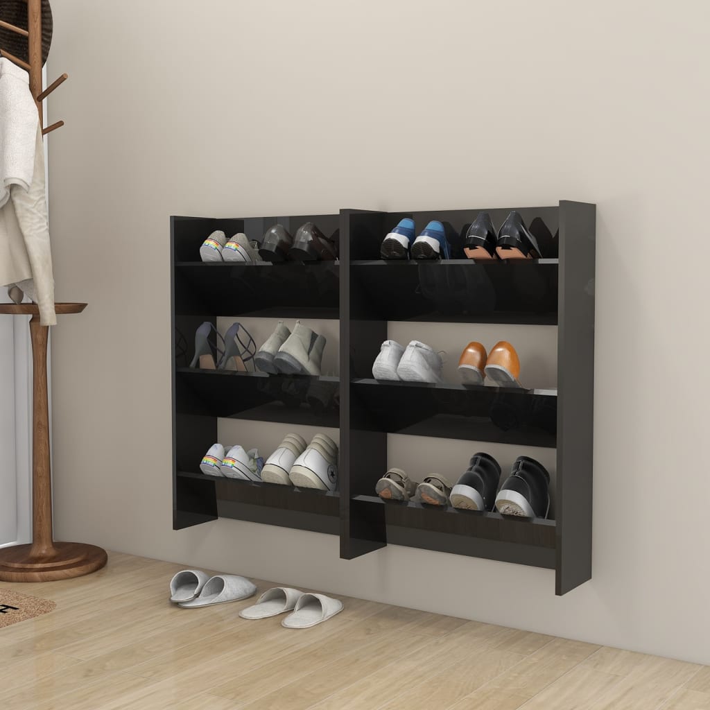 Wall Shoe Cabinet 60X18X Engineered Wood High Gloss Black