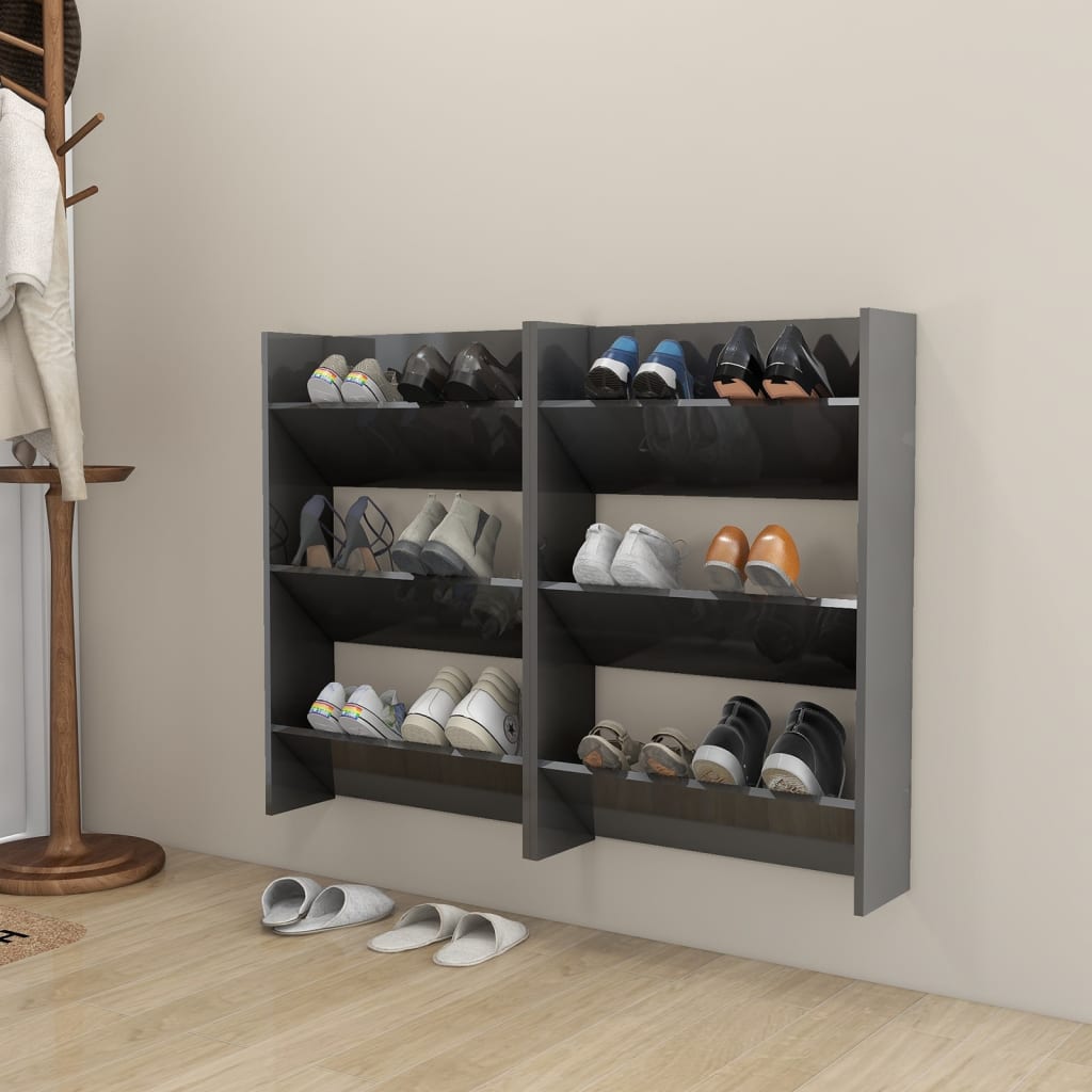 Wall Shoe Cabinet 60X18X Engineered Wood High Gloss Grey
