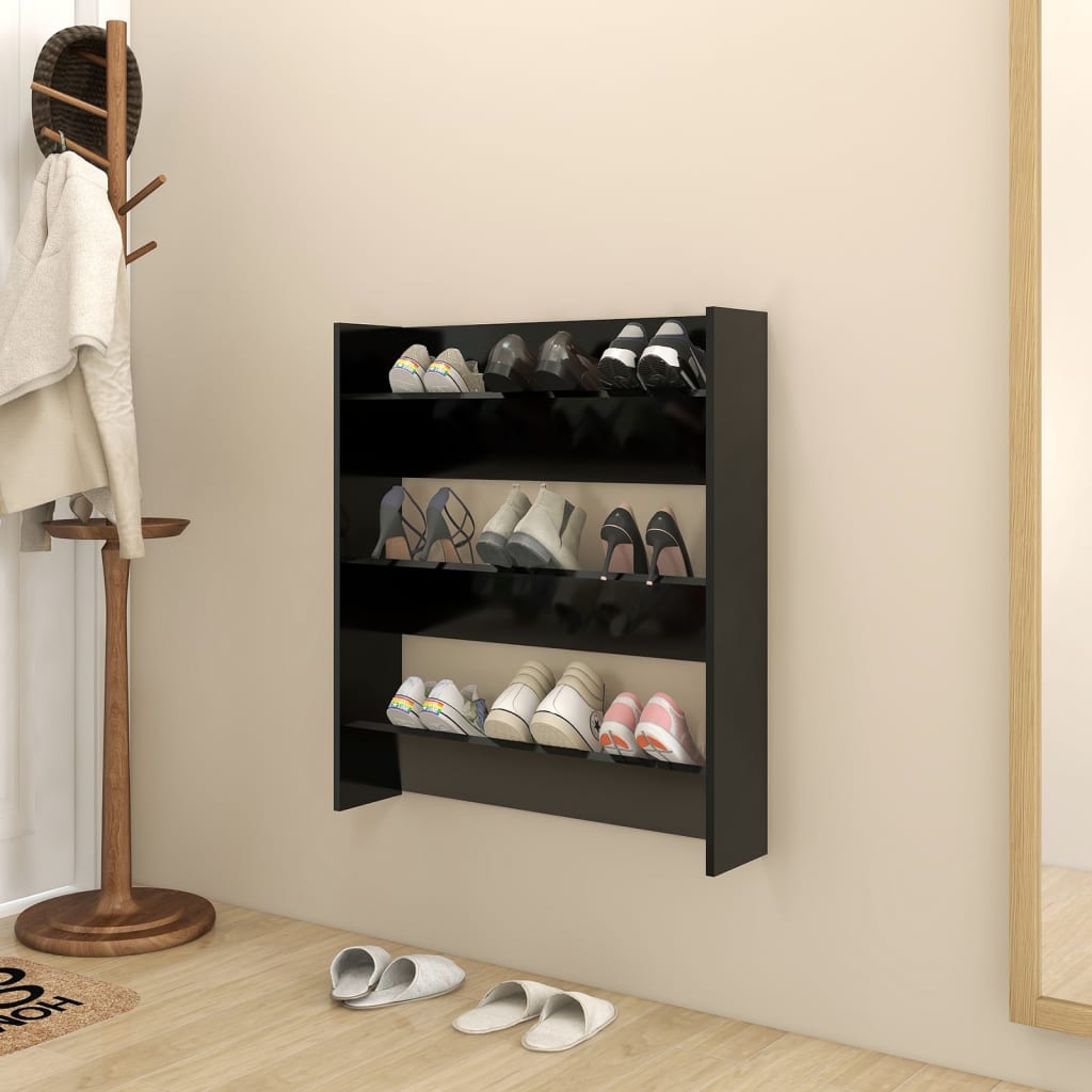 Wall Shoe Cabinet 60X18X Engineered Wood Black