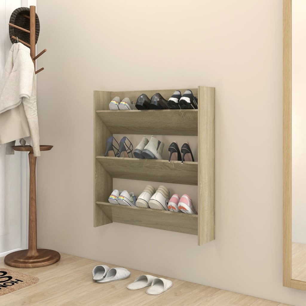 Wall Shoe Cabinet 60X18X Engineered Wood Sonoma Oak