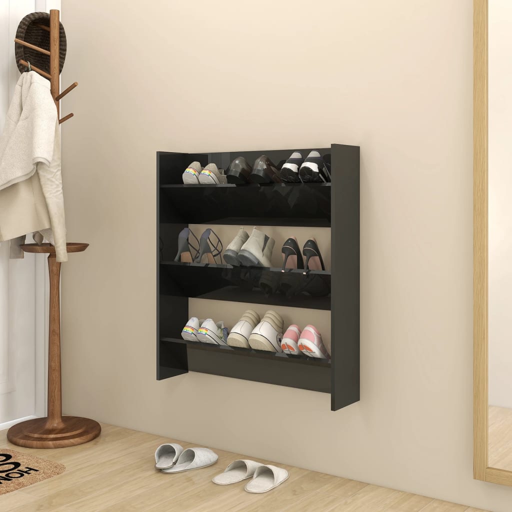 Wall Shoe Cabinet 60X18X Engineered Wood High Gloss Black
