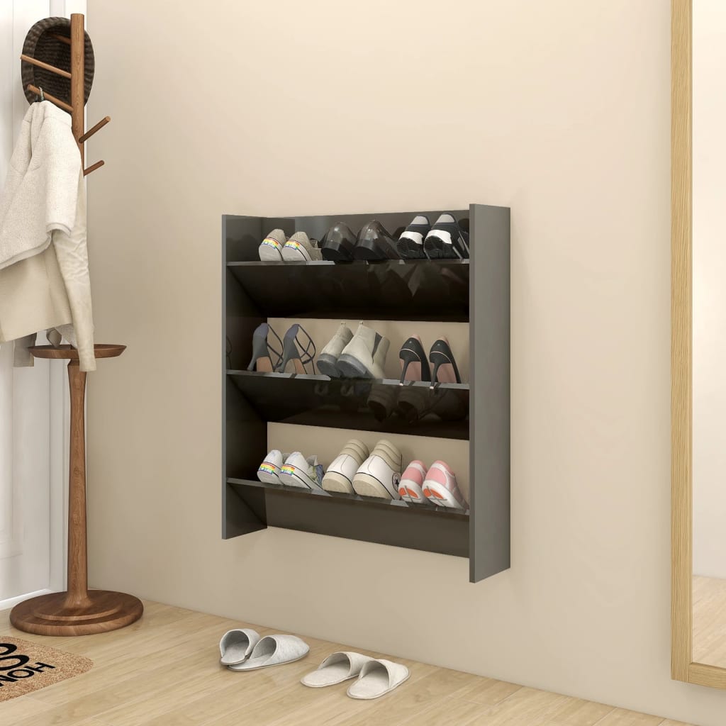 Wall Shoe Cabinet 60X18X Engineered Wood High Gloss Grey