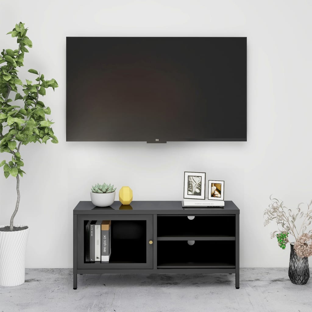 Tv Cabinet 90X30X44 Cm Steel And Glass