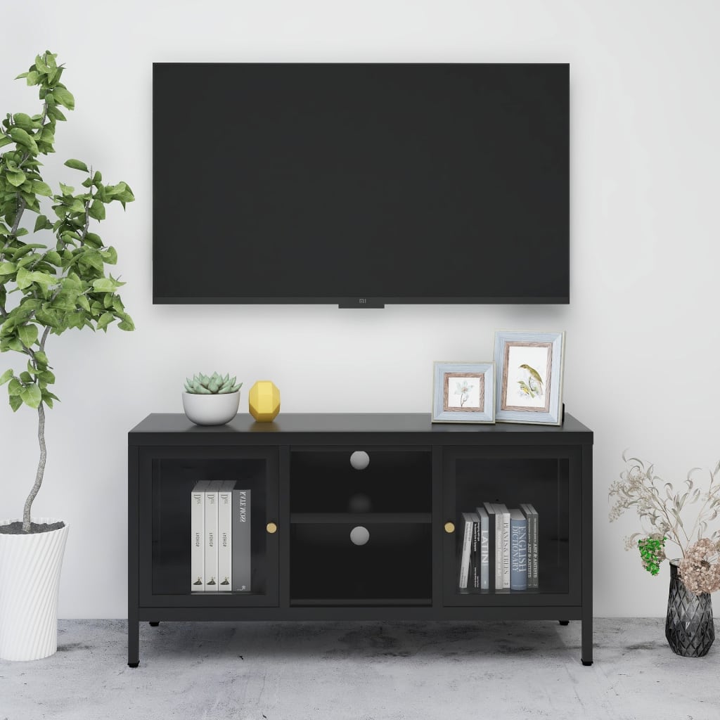 Tv Cabinet 105X35X52 Cm Steel And Glass