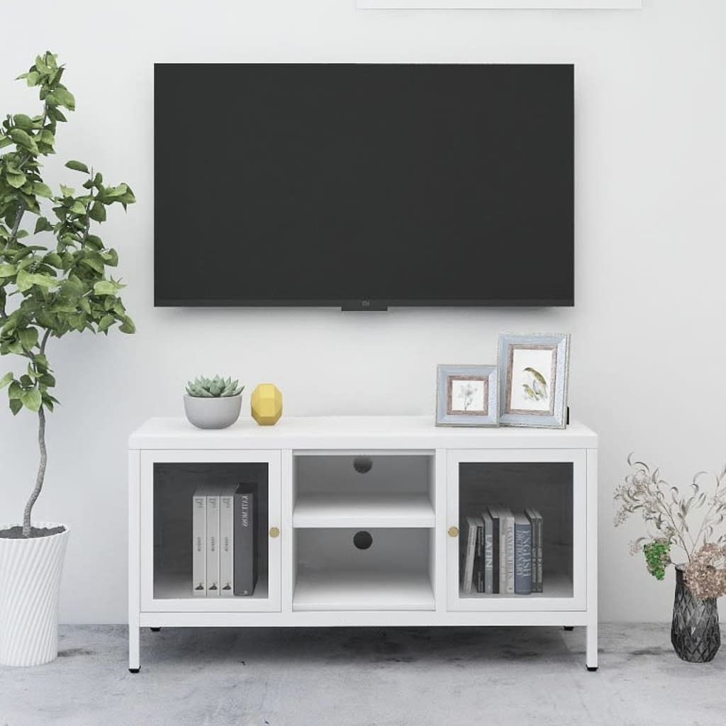 Tv Cabinet 105X35X52 Cm Steel And Glass