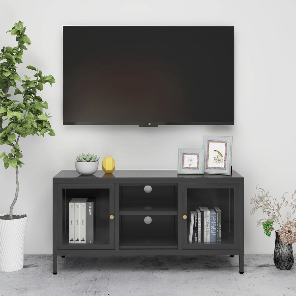 Tv Cabinet 105X35X52 Cm Steel And Glass