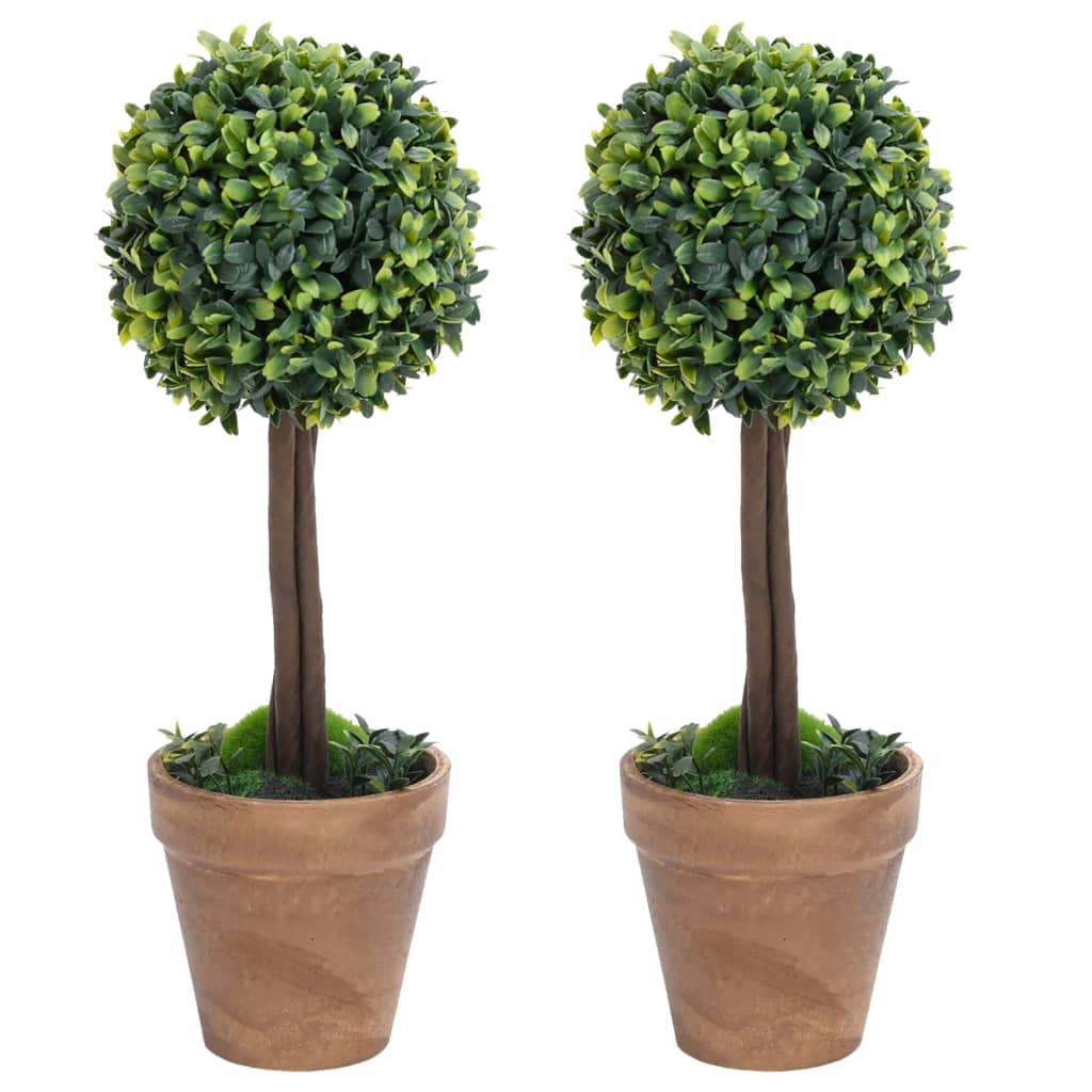 Artificial Boxwood Plants 2 Pcs With Pots Ball Shaped Green 56 Cm