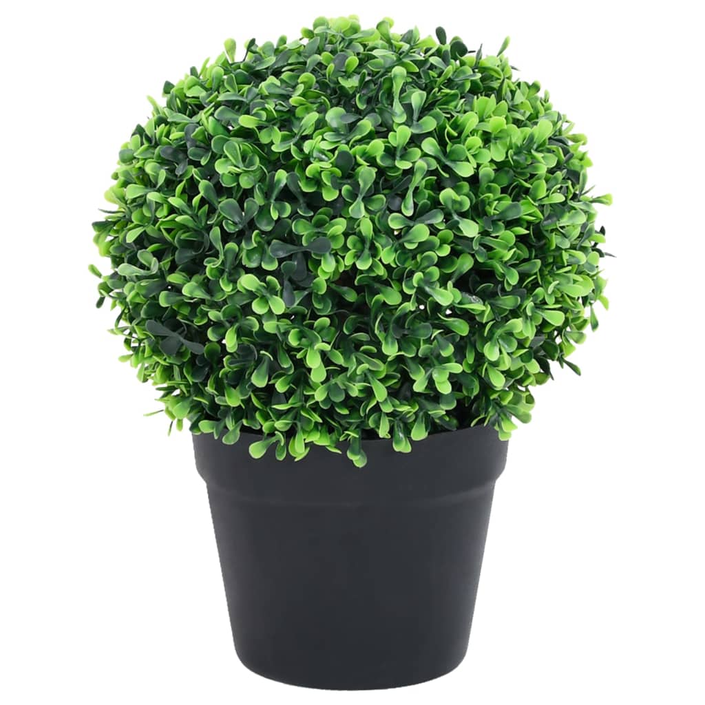 Artificial Boxwood Plants 2 Pcs With Pots Ball Shaped Green 27 Cm