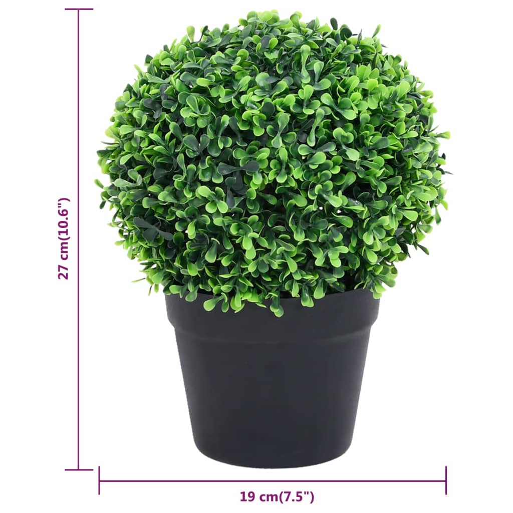 Artificial Boxwood Plants 2 Pcs With Pots Ball Shaped Green 27 Cm