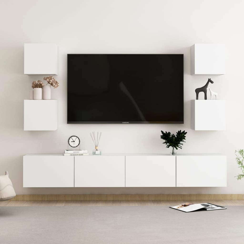 6 Piece Tv Cabinet Set Wall-Mounted Engineered Wood,  Tv Stand 80X30X30 Cm Made Of Engineered Wood,  Wall Mounted Tv Cabinets 2 Pcs 30.5X30X30 Cm