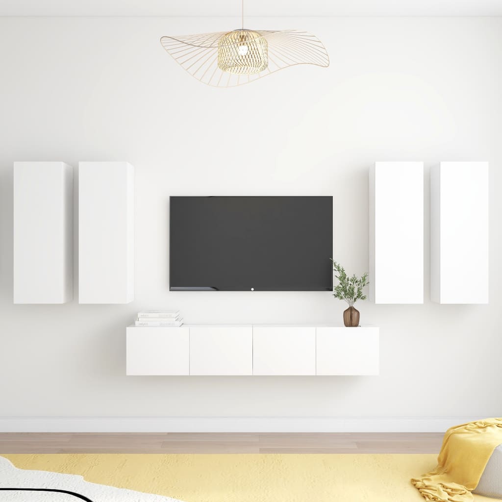 6 Piece Tv Cabinet Set Wall-Mounted Engineered Wood,  Tv Stand 80X30X30 Cm Made Of Engineered Wood,  Wall-Mounted Tv Cabinets - 2 Pcs , 30.5X30X, Made From Engineered Wood