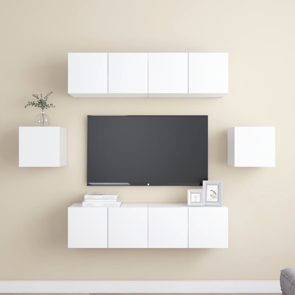 6 Piece Tv Cabinet Set Wall-Mounted Engineered Wood,  Tv Stand 80X30X30 Cm Made Of Engineered Wood,  Wall Mounted Tv Cabinets 2 Pcs 30.5X30X30 Cm