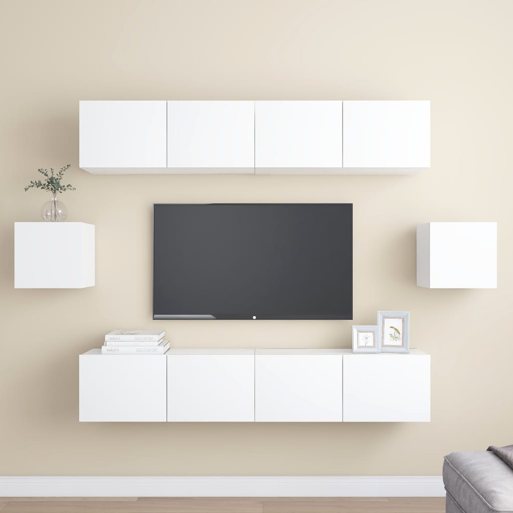 6 Piece Tv Cabinet Set Wall-Mounted Engineered Wood,  Tv Stand 80X30X30 Cm Made Of Engineered Wood,  Wall Mounted Tv Cabinets 2 Pcs 30.5X30X30 Cm