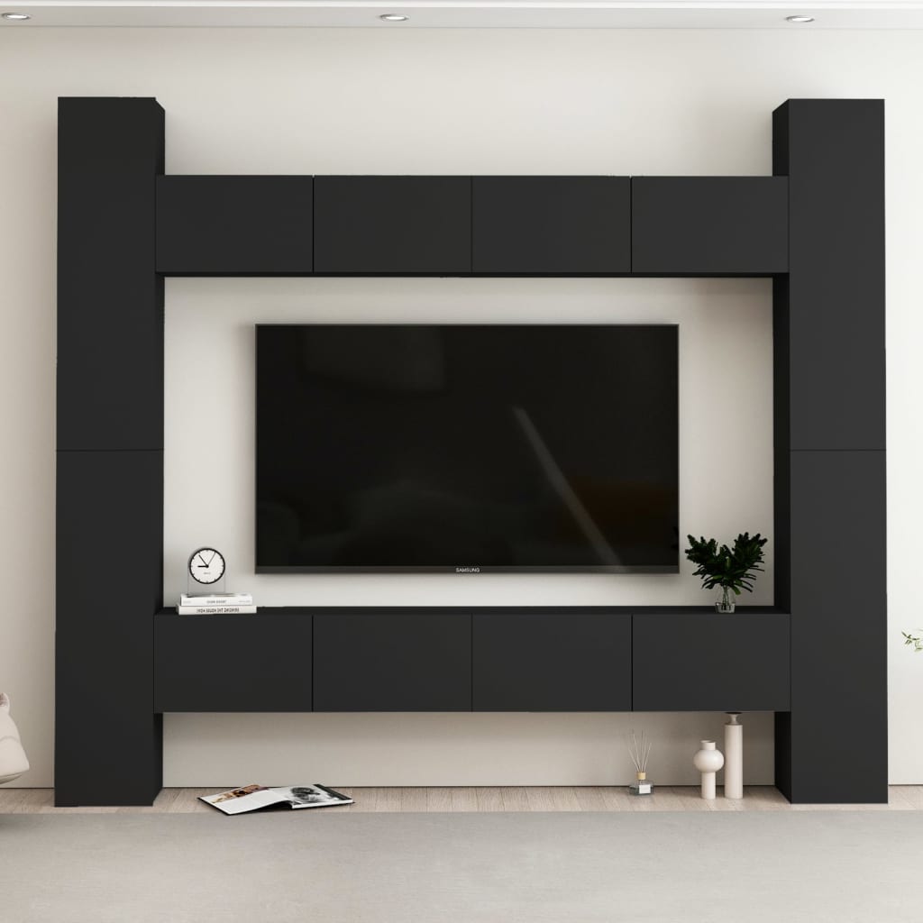 8 Piece Tv Cabinet Set Wall-Mounted Engineered Wood,  Tv Stand 80X30X30 Cm Made Of Engineered Wood,  Wall-Mounted Tv Cabinets - 2 Pcs , 30.5X30X90 Cm, Made From Engineered Wood