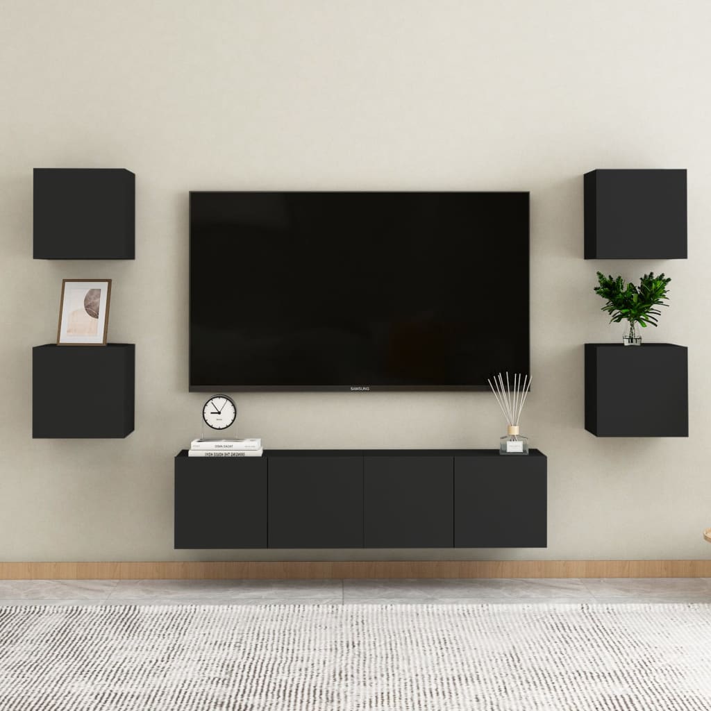6 Piece Tv Cabinet Set Wall-Mounted Engineered Wood,  Tv Stand 80X30X30 Cm Made Of Engineered Wood,  Wall Mounted Tv Cabinets 2 Pcs 30.5X30X30 Cm