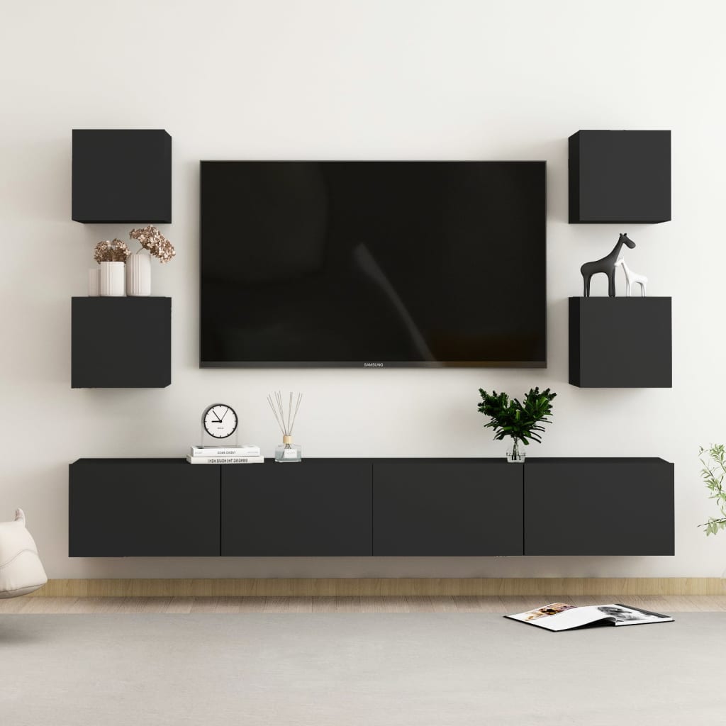 6 Piece Tv Cabinet Set Wall-Mounted Engineered Wood,  Tv Stand 80X30X30 Cm Made Of Engineered Wood,  Wall Mounted Tv Cabinets 2 Pcs 30.5X30X30 Cm