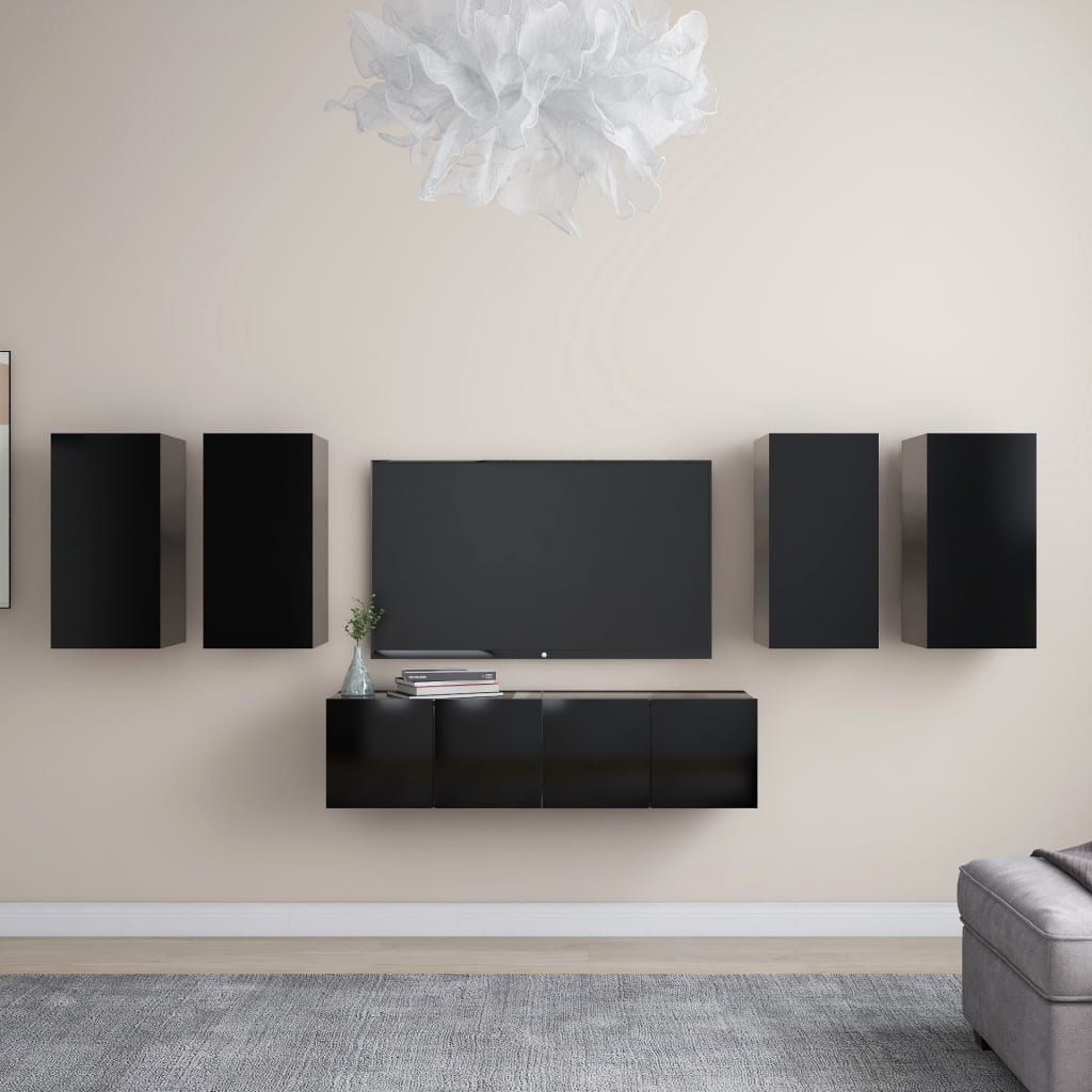 6 Piece Tv Cabinet Set Wall-Mounted Engineered Wood,  Tv Stand 80X30X30 Cm Made Of Engineered Wood,  Wall-Mounted Tv Cabinets - 2 Pcs , 30.5X30X, Made From Engineered Wood