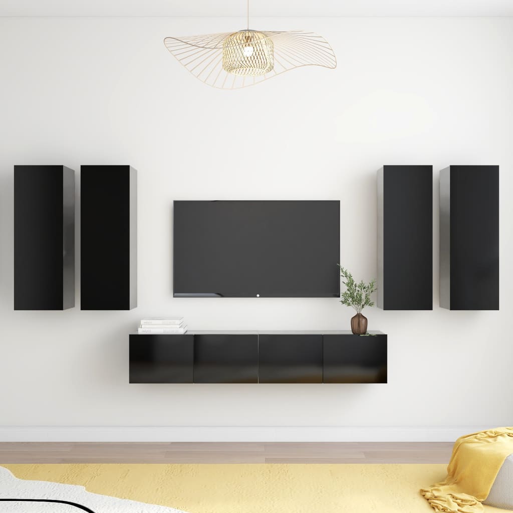 6 Piece Tv Cabinet Set Wall-Mounted Engineered Wood,  Tv Stand 80X30X30 Cm Made Of Engineered Wood,  Wall-Mounted Tv Cabinets - 2 Pcs , 30.5X30X, Made From Engineered Wood