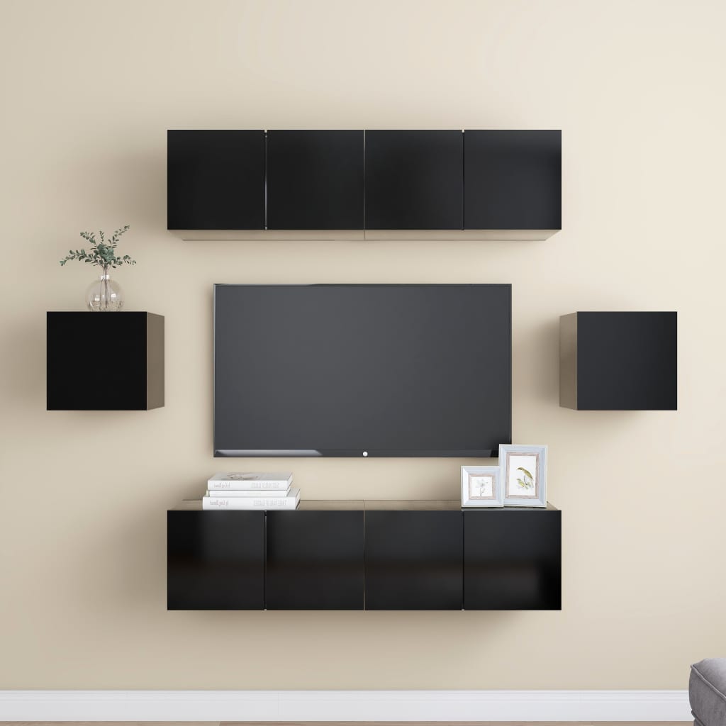 6 Piece Tv Cabinet Set Wall-Mounted Engineered Wood,  Tv Stand 80X30X30 Cm Made Of Engineered Wood,  Wall Mounted Tv Cabinets 2 Pcs 30.5X30X30 Cm