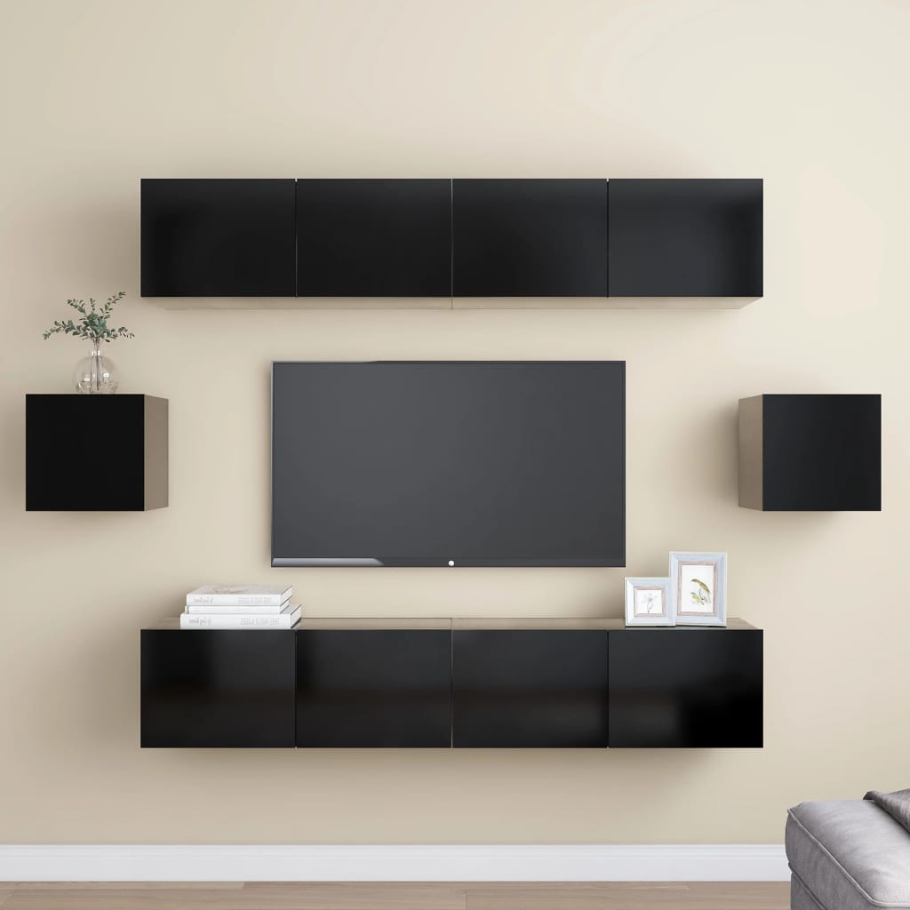 6 Piece Tv Cabinet Set Wall-Mounted Engineered Wood,  Tv Stand 80X30X30 Cm Made Of Engineered Wood,  Wall Mounted Tv Cabinets 2 Pcs 30.5X30X30 Cm