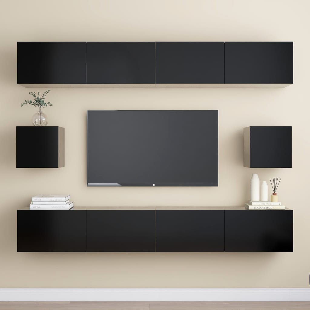 6 Piece Tv Cabinet Set Wall-Mounted Engineered Wood,  Tv Stand 80X30X30 Cm Made Of Engineered Wood,  Wall Mounted Tv Cabinets 2 Pcs 30.5X30X30 Cm