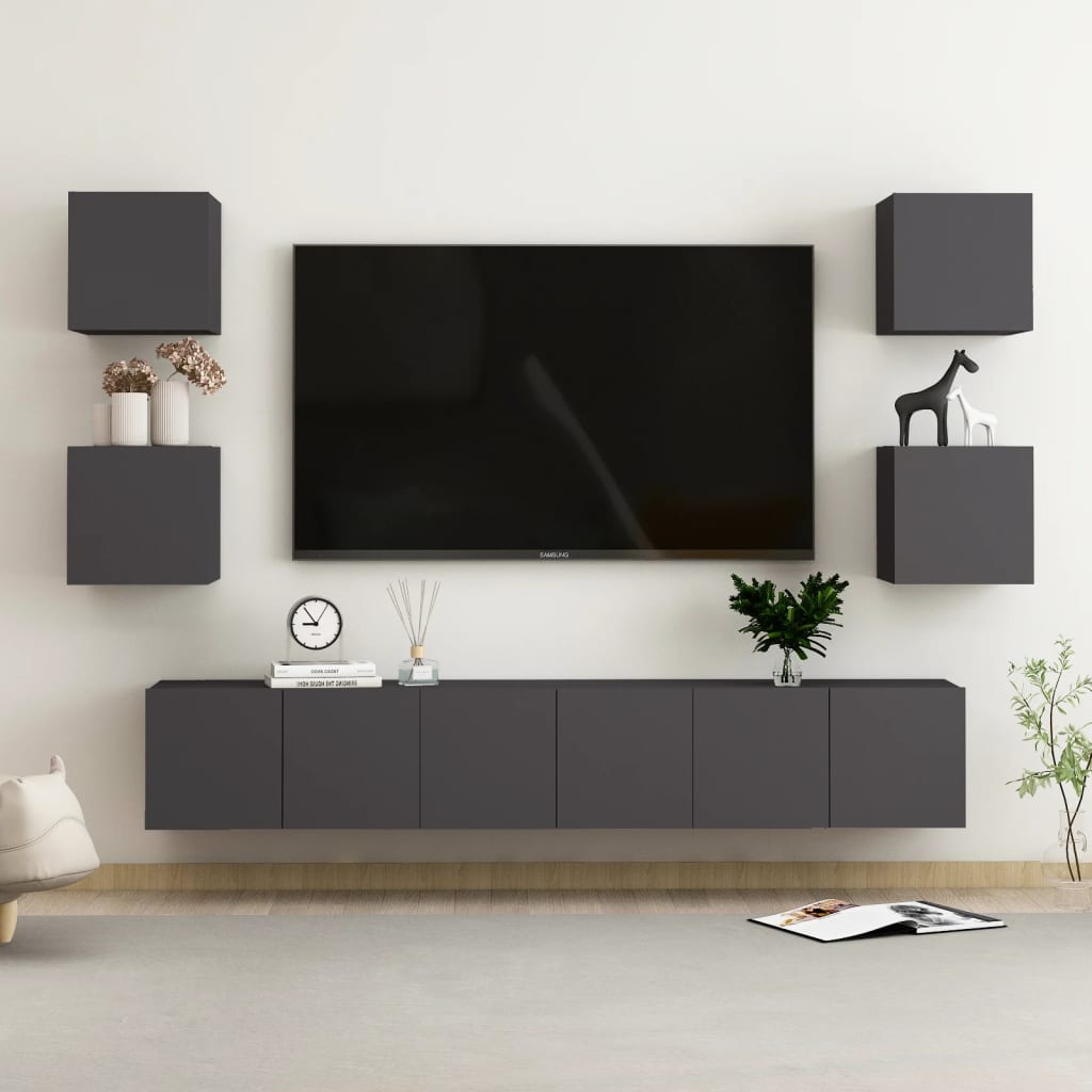6 Piece Tv Cabinet Set Wall-Mounted Engineered Wood,  Tv Stand 80X30X30 Cm Made Of Engineered Wood,  Wall Mounted Tv Cabinets 2 Pcs 30.5X30X30 Cm