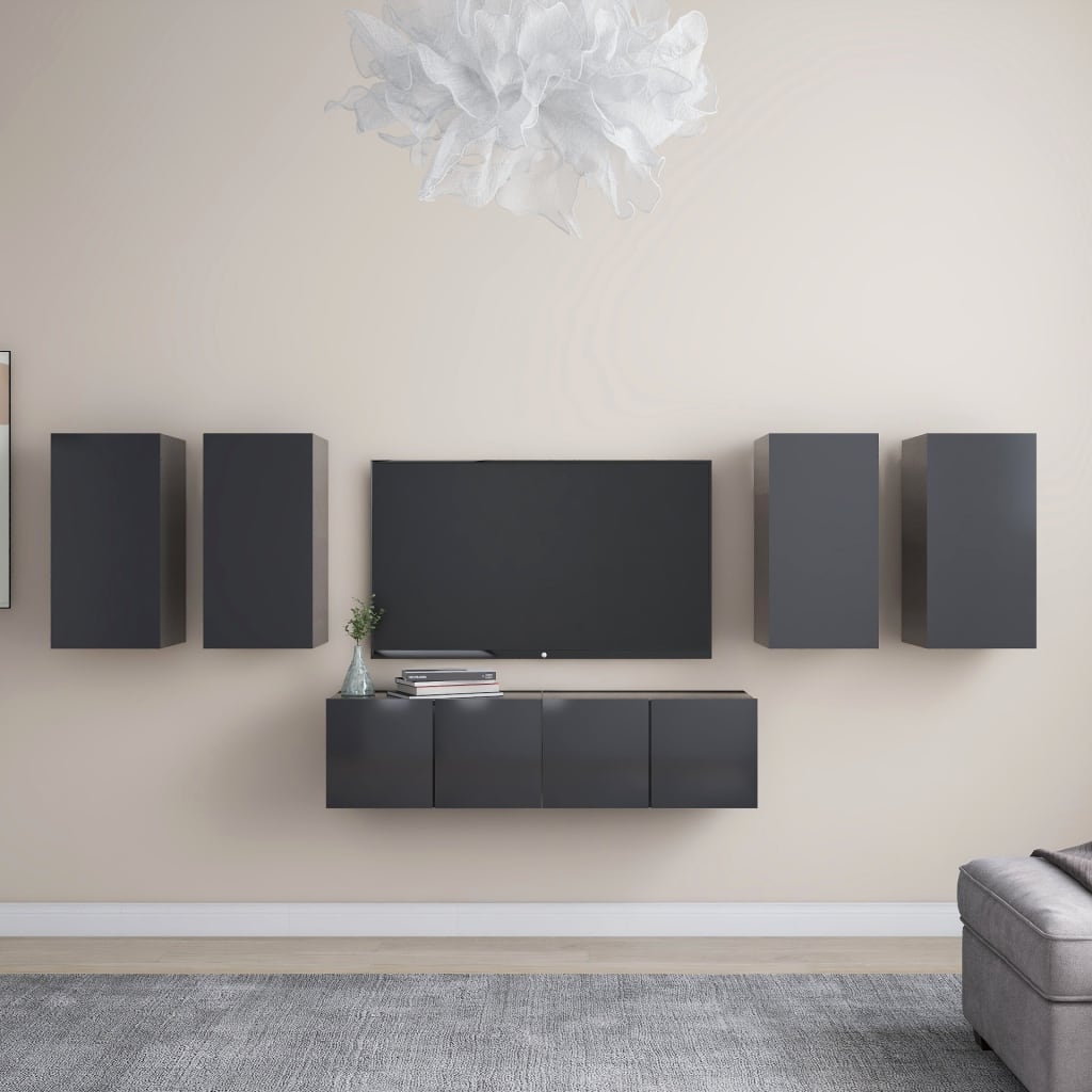 6 Piece Tv Cabinet Set Wall-Mounted Engineered Wood,  Tv Stand 80X30X30 Cm Made Of Engineered Wood,  Wall-Mounted Tv Cabinets - 2 Pcs , 30.5X30X, Made From Engineered Wood