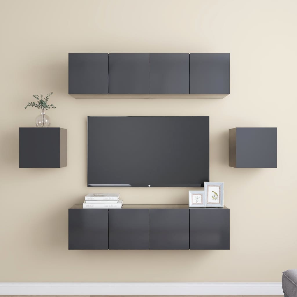 6 Piece Tv Cabinet Set Wall-Mounted Engineered Wood,  Tv Stand 80X30X30 Cm Made Of Engineered Wood,  Wall Mounted Tv Cabinets 2 Pcs 30.5X30X30 Cm