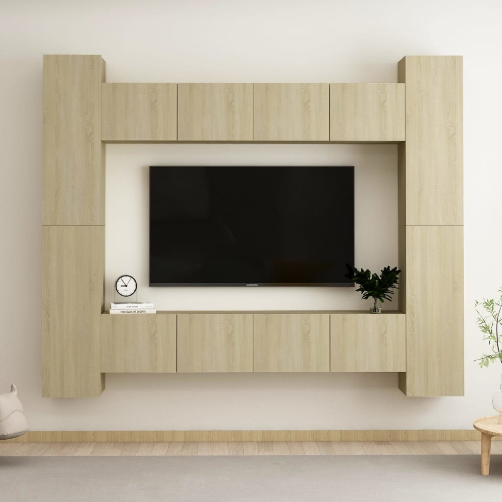 8 Piece Tv Cabinet Set Wall-Mounted Engineered Wood,  Tv Stand 80X30X30 Cm Made Of Engineered Wood,  Wall-Mounted Tv Cabinets - 2 Pcs , 30.5X30X90 Cm, Made From Engineered Wood