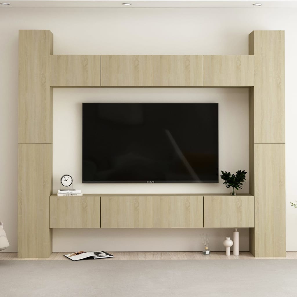 8 Piece Tv Cabinet Set Wall-Mounted Engineered Wood,  Tv Stand 80X30X30 Cm Made Of Engineered Wood,  Wall-Mounted Tv Cabinets - 2 Pcs , 30.5X30X90 Cm, Made From Engineered Wood