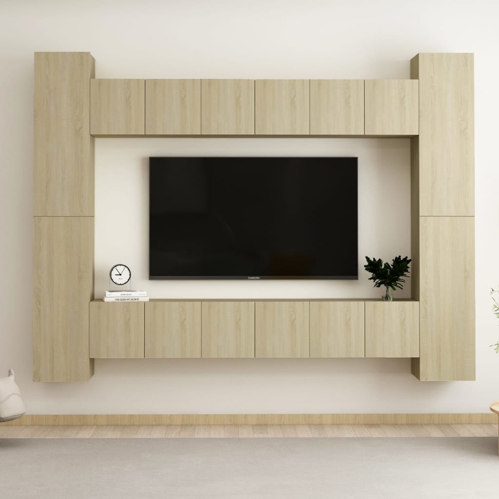 8 Piece Tv Cabinet Set Wall-Mounted Engineered Wood,  Tv Stand 80X30X30 Cm Made Of Engineered Wood,  Wall-Mounted Tv Cabinets - 2 Pcs , 30.5X30X90 Cm, Made From Engineered Wood