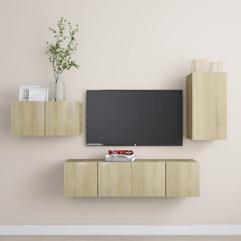 4 Piece Tv Cabinet Set Engineered Wood
