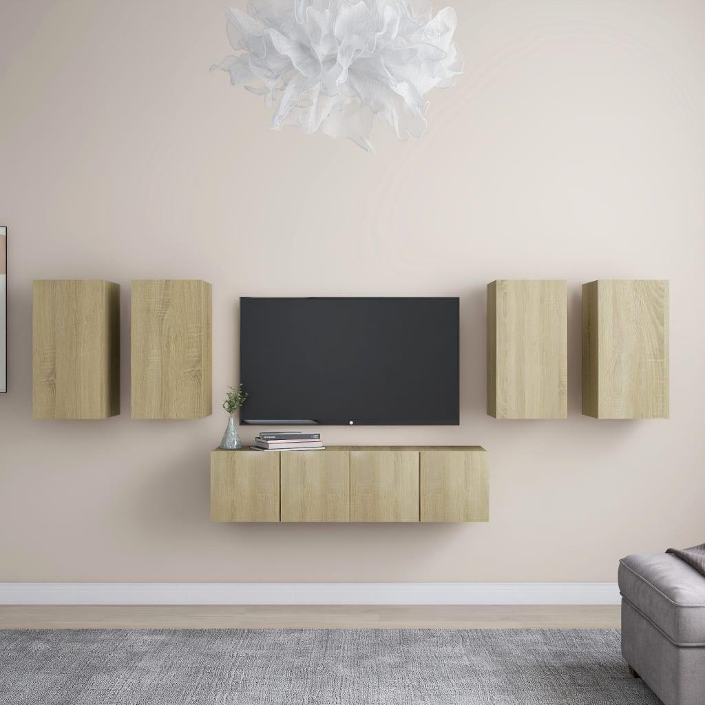 6 Piece Tv Cabinet Set Wall-Mounted Engineered Wood,  Tv Stand 80X30X30 Cm Made Of Engineered Wood,  Wall-Mounted Tv Cabinets - 2 Pcs , 30.5X30X, Made From Engineered Wood