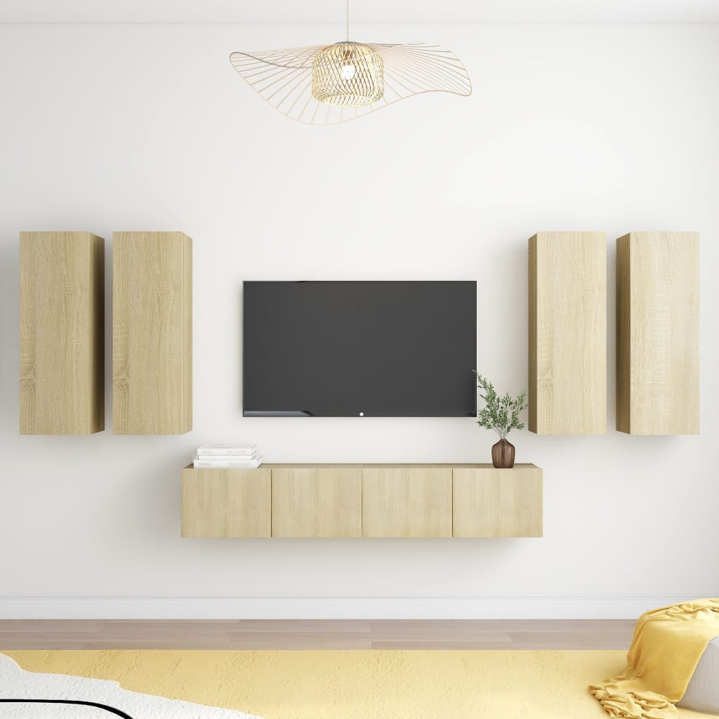 6 Piece Tv Cabinet Set Wall-Mounted Engineered Wood,  Tv Stand 80X30X30 Cm Made Of Engineered Wood,  Wall-Mounted Tv Cabinets - 2 Pcs , 30.5X30X, Made From Engineered Wood
