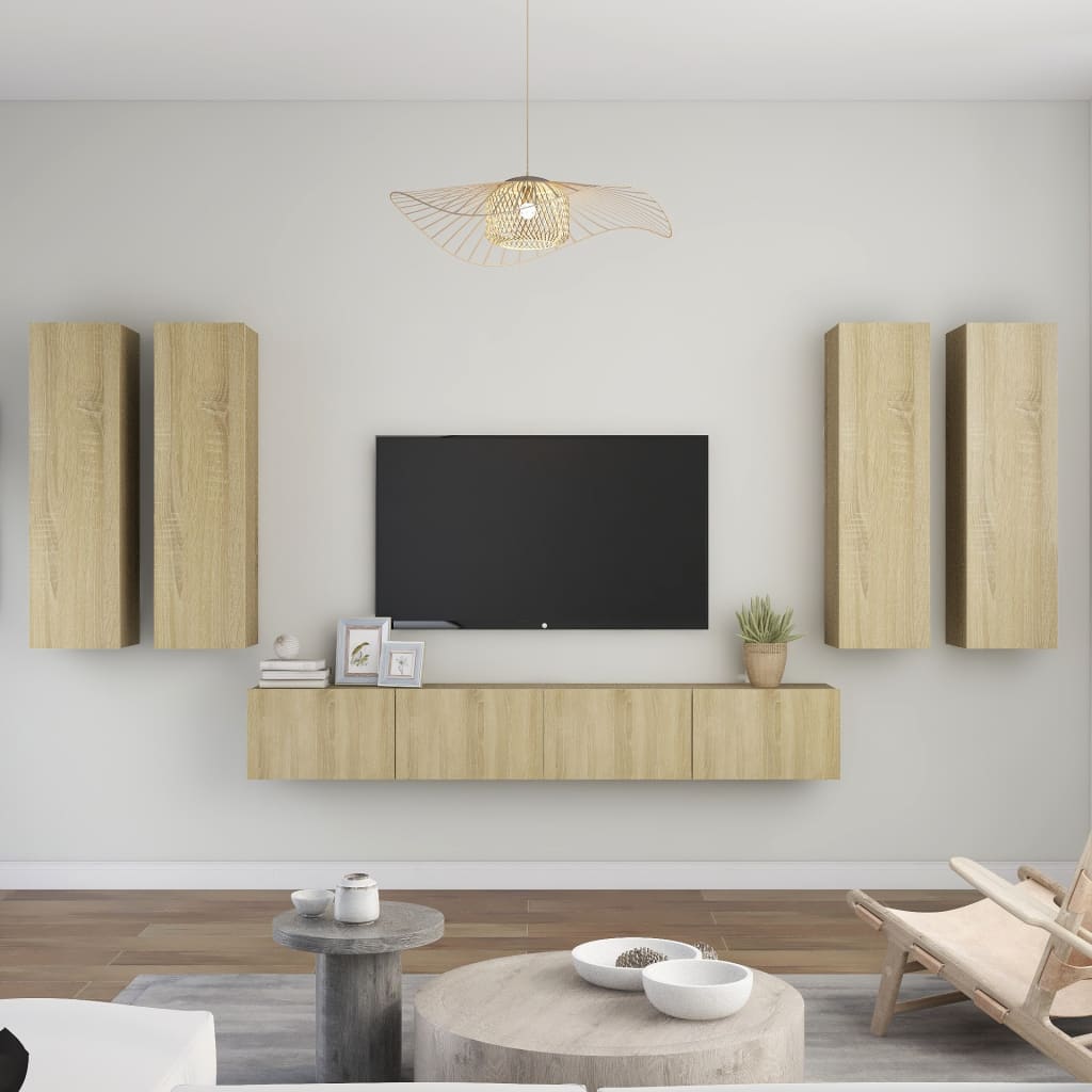 6 Piece Tv Cabinet Set Wall-Mounted Engineered Wood,  Tv Stand 80X30X30 Cm Made Of Engineered Wood,  Wall-Mounted Tv Cabinets - 2 Pcs , 30.5X30X, Made From Engineered Wood